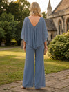 Chiffon Pantsuit V Neck Mother of the Bride Pantsuits with Beaded