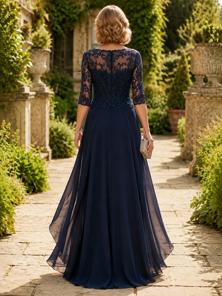 Chiffon A-Line Boat Neck  Mother of the Bride Dresses with Lace Applique