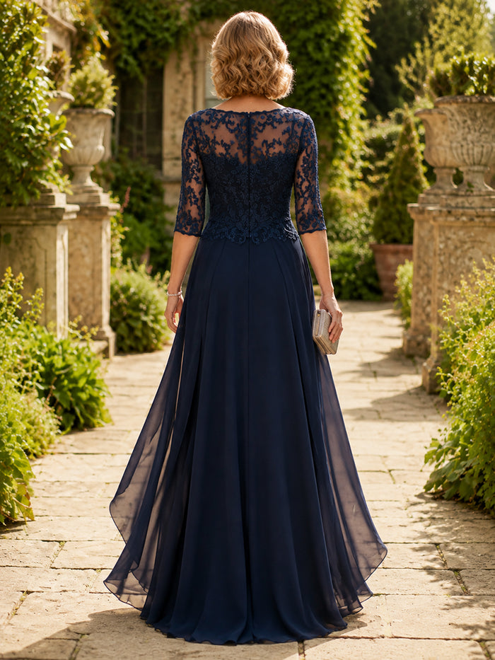Chiffon A-Line Boat Neck  Mother of the Bride Dresses with Lace Applique