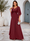 Chiffon A-Line V Neck Mother of the Bride Dresses with Lace Applique