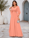 Chiffon A-Line V Neck Mother of the Bride Dresses with Lace Applique