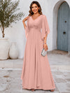 Chiffon A-Line V Neck Mother of the Bride Dresses with Lace Applique