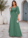 Chiffon A-Line V Neck Mother of the Bride Dresses with Lace Applique