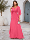 Chiffon A-Line V Neck Mother of the Bride Dresses with Lace Applique