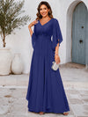 Chiffon A-Line V Neck Mother of the Bride Dresses with Lace Applique
