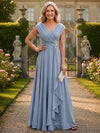 Chiffon A-Line V Neck Mother of the Bride Dresses with Asymmetrical Cascade Ruffle