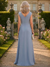 Chiffon A-Line V Neck Mother of the Bride Dresses with Asymmetrical Cascade Ruffle