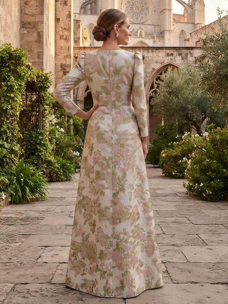 Jacquard A-Line Crew Neck Mother of the Bride Dresses with Ruffles