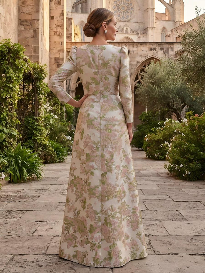 Jacquard A-Line Crew Neck Mother of the Bride Dresses with Ruffles