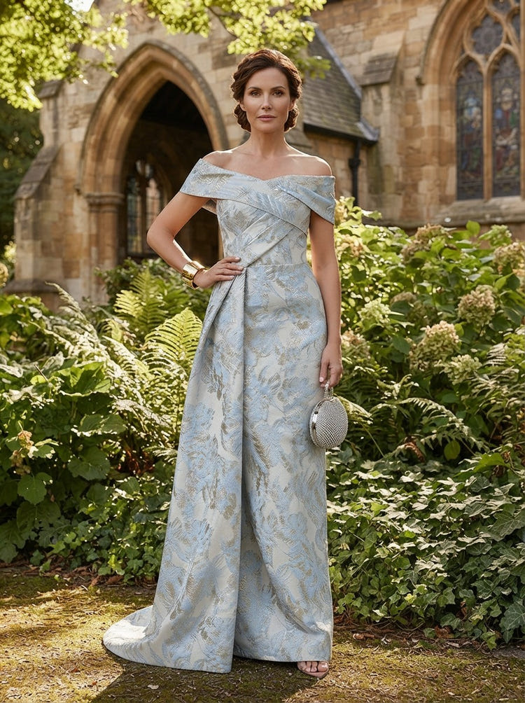 Jacquard Mermaid Off Shoulder Mother of the Bride Dresses with Pleated