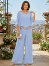 Chiffon Pantsuit Crew Neck Mother of the Bride Pantsuits with Sequin