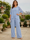 Chiffon Pantsuit Crew Neck Mother of the Bride Pantsuits with Jacket