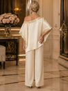 Satin Pantsuit One Shoulder Mother of the Bride Pantsuits with Sequin