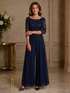 Chiffon Pantsuit Boat Neck  Mother of the Bride Pantsuits with Lace Applique