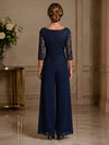 Chiffon Pantsuit Boat Neck  Mother of the Bride Pantsuits with Lace Applique