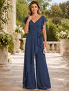 Chiffon Pantsuit V Neck Mother of the Bride Pantsuits with Ruffles