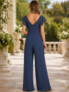 Chiffon Pantsuit V Neck Mother of the Bride Pantsuits with Ruffles