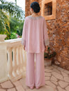 Chiffon Pantsuit Crew Neck Mother of the Bride Pantsuits with Sequin