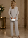 Chiffon Pantsuit Crew Neck Mother of the Bride Pantsuits with Bow