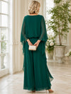 Chiffon Pantsuit Crew Neck Mother of the Bride Pantsuits with Ruffles