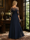Chiffon Pantsuit Crew Neck Mother of the Bride Pantsuits with Lace Applique