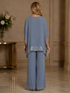 Chiffon Pantsuit Crew Neck Mother of the Bride Pantsuits with Sequin