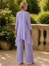 Chiffon Pantsuit Crew Neck Mother of the Bride Pantsuits with Jacket