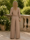 Satin Pantsuit Cowl Neck Mother of the Bride Pantsuits with Pleated