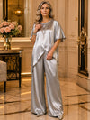 Satin Pantsuit Crew Neck Mother of the Bride Pantsuits with