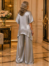 Satin Pantsuit Crew Neck Mother of the Bride Pantsuits with
