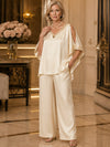 Satin Pantsuit V Neck Mother of the Bride Pantsuits with Sequin