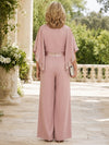 Satin Pantsuit U-Neck Mother of the Bride Pantsuits with Sequin