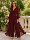 Chiffon Pantsuit V Neck Mother of the Bride Pantsuits with Sash