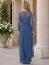 Chiffon Pantsuit V Neck Mother of the Bride Pantsuits with Lace Applique