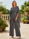 Chiffon Pantsuit Crew Neck Mother of the Bride Pantsuits with Ruffles