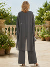Chiffon Pantsuit Crew Neck Mother of the Bride Pantsuits with Ruffles