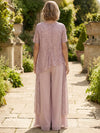 Sequin Pantsuit Boat Neck  Mother of the Bride Pantsuits with Draped Glitter Side Sash