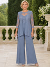 Chiffon Pantsuit Crew Neck Mother of the Bride Pantsuits with Jacket