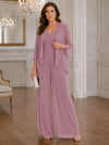 Chiffon Pantsuit V Neck Mother of the Bride Pantsuits with Jacket