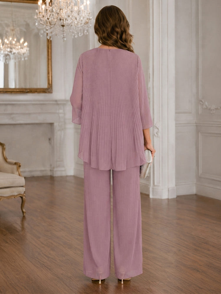 Chiffon Pantsuit V Neck Mother of the Bride Pantsuits with Jacket
