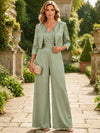 Satin Pantsuit V Neck Mother of the Bride Pantsuits with Jacket