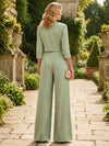 Satin Pantsuit V Neck Mother of the Bride Pantsuits with Jacket