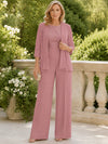 Chiffon Pantsuit Crew Neck Mother of the Bride Pantsuits with Jacket