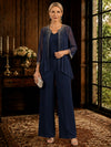 Chiffon Pantsuit Crew Neck Mother of the Bride Pantsuits with Jacket