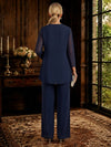 Chiffon Pantsuit Crew Neck Mother of the Bride Pantsuits with Jacket