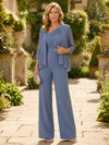 Chiffon Pantsuit One Shoulder Mother of the Bride Pantsuits with Jacket