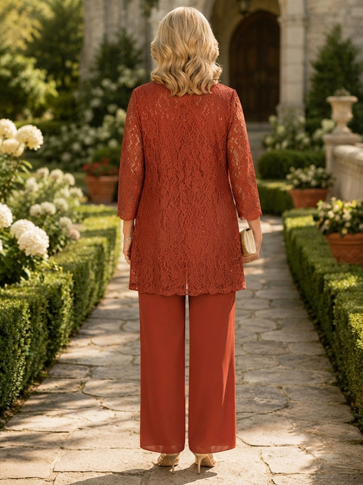Chiffon Pantsuit Crew Neck Mother of the Bride Pantsuits with Jacket