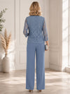 Chiffon Pantsuit Square Neck Mother of the Bride Pantsuits with Jacket