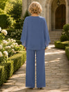 Chiffon Pantsuit Crew Neck Mother of the Bride Pantsuits with Caps