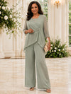 Chiffon Pantsuit Crew Neck Mother of the Bride Pantsuits with Jacket